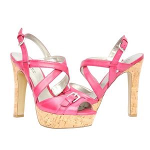 Guess RYANN Strappy Cork Platform Pump Sandal High Heel Pink 8.5/9.5/10 New